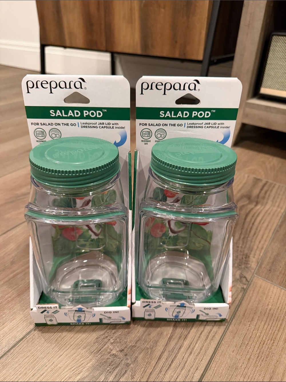 Prepara Salad Pod Mason Jar with Green Lid - Twin Pack